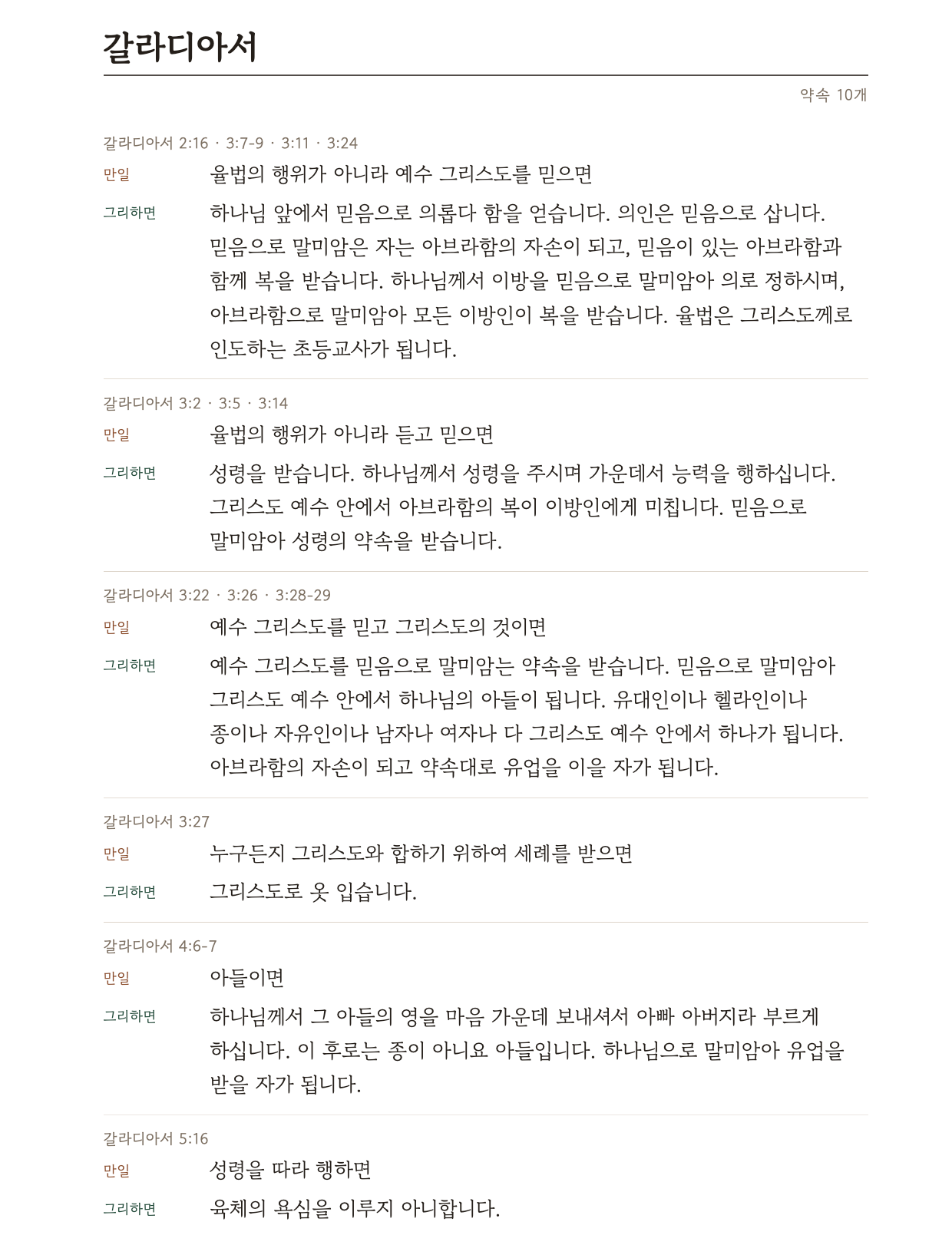 갈라디아서: 약속 열 개, 네 구절을 하나의 만일과 하나의 그리하면으로 묶은 첫 항목