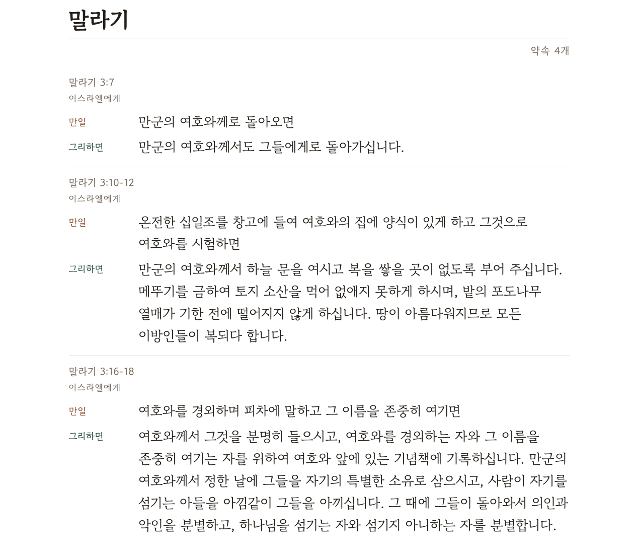 말라기: 약속 네 개, 모두 ‘이스라엘에게’로 표기됨